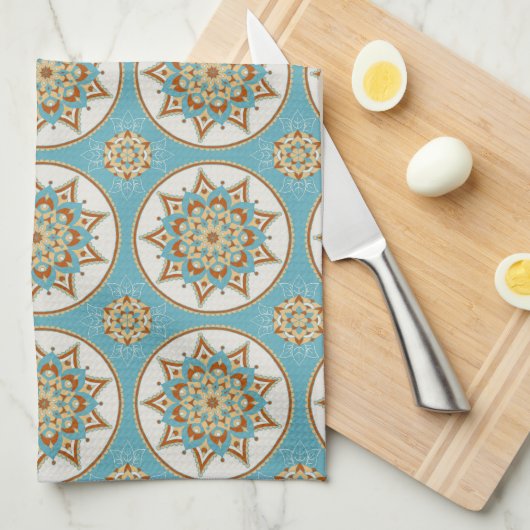 Flower Mandala, Turquoise Theedoek (Quarter Fold)