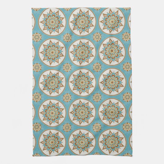 Flower Mandala, Turquoise Theedoek (Verticaal)