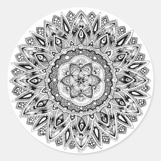 Flower mandala w/seed of life ronde sticker (Voorkant)