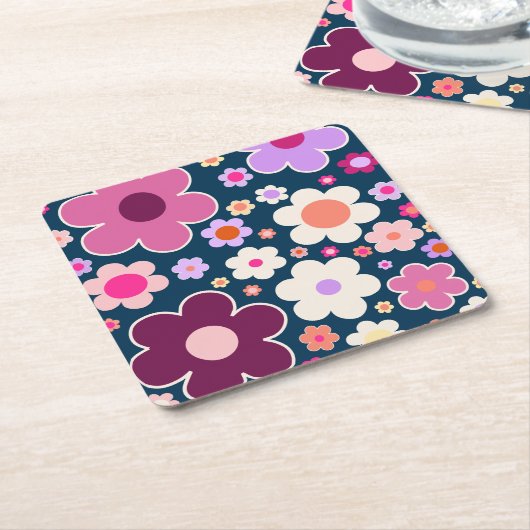 Flower Market London Vinatge Abstracte Flowers Kartonnen Onderzetters (Schuin)