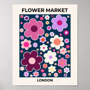 Flower Market London Vinatge Abstracte Flowers Poster