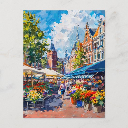 Flower Market with Historic Buildings Fantasy Pain Briefkaart (Voorkant)