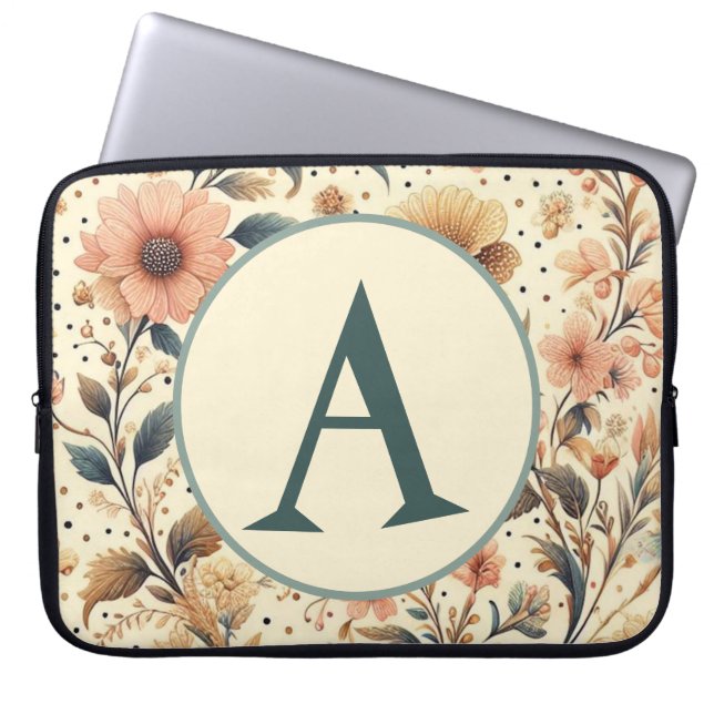  Flower Medley: Aangepast Initiaal Laptop Sleeve (Voorkant)