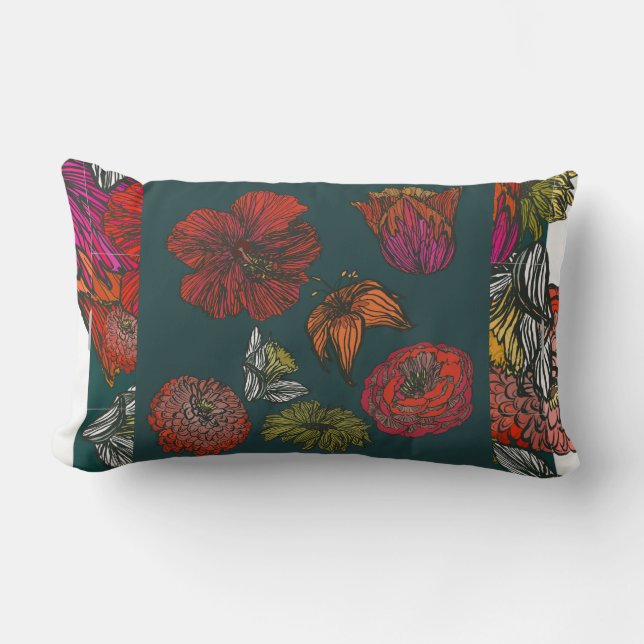 Flower Medley II blauwgroen Terug Kussen (Voorkant)