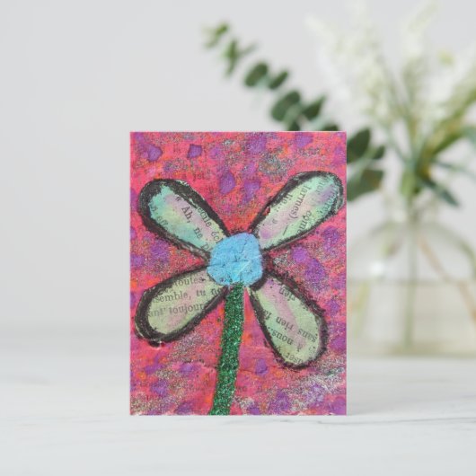Flower Mixed Media Collage Briefkaart (Staand voorkant)
