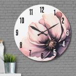 Flower Modern Roze Bloemen Grote Klok<br><div class="desc">Schattige en eenvoudig modern zwart-roze bloem bruiloft ontwerp. Een klassieke maar grillige uitstraling met zwarte, grijze en crèmekleurige bloemen met zwarte lettertypen en moderne letters. Bewerk alle tekst naar uw eigen informatie. Je kunt zelfs de achtergrondkleur veranderen naar alles wat je wilt! Ik heb ook een aantal andere soortgelijke stijlen...</div>