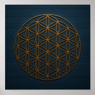 Flower of Life Blauw Bronzen Poster