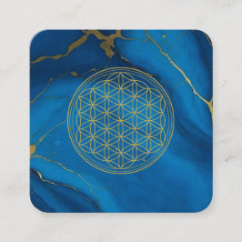 Flower of life goud glitter blauw marmer vierkante visitekaartje