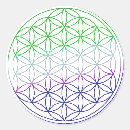 Flower of Life - Groene & Paarse Gradiënt Ronde Sticker (Voorkant)