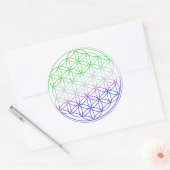 Flower of Life - Groene & Paarse Gradiënt Ronde Sticker (Envelop)