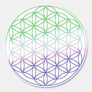 Flower of Life - Groene & Paarse Gradiënt Ronde Sticker