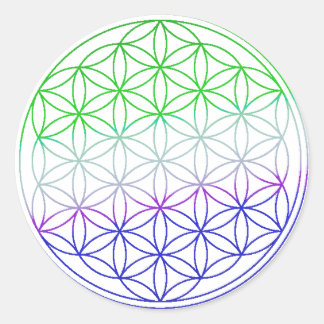 Flower of Life - Groene & Paarse Gradiënt Ronde Sticker