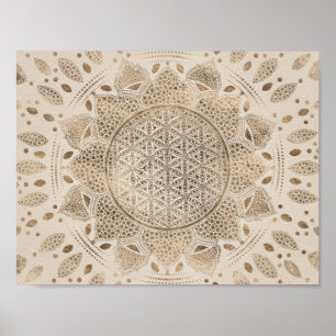 Flower of Life in Lotus Dot Art pastel golds Poster