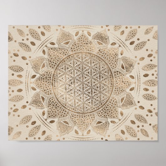 Flower of Life in Lotus Dot Art pastel golds Poster (Voorkant)