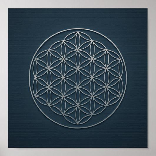 Flower of Life Navy Silver Poster (Voorkant)