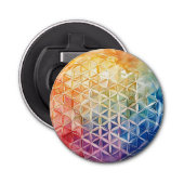 Flower of Life - Waterverf schilderij Button Flesopener (Voorkant)