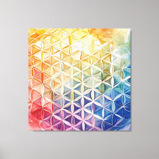 Flower of Life - Waterverf schilderij Canvas Afdruk (Voorkant)