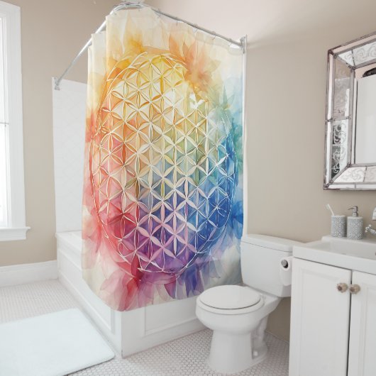 Flower of Life - Waterverf schilderij Douchegordijn (In situ)