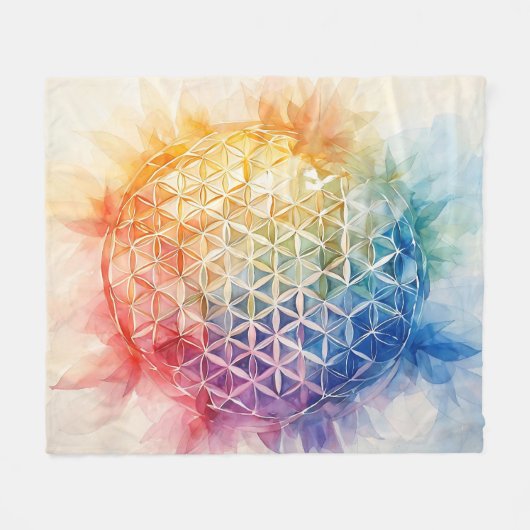 Flower of Life - Waterverf schilderij Fleece Deken (Voorkant (Horizontaal))
