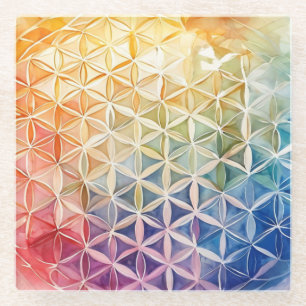 Flower of Life - Waterverf schilderij Glazen Onderzetter