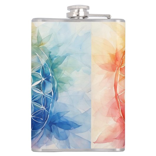 Flower of Life - Waterverf schilderij Heupfles (Achterkant)