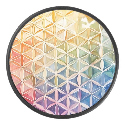 Flower of Life - Waterverf schilderij Hockey Puck (Voorkant)