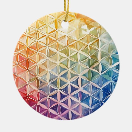 Flower of Life - Waterverf schilderij Keramisch Ornament (Voorkant)