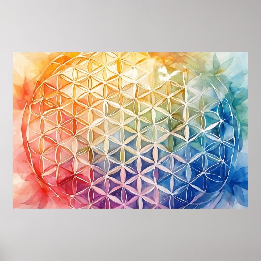 Flower of Life - Waterverf schilderij Poster (Voorkant)