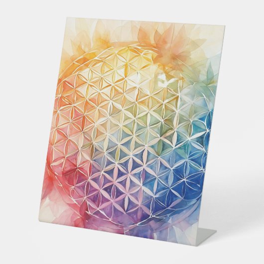 Flower of Life - Waterverf schilderij Reclamebord Met Voetstuk (Voorkant)