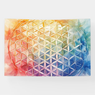 Flower of Life - Waterverf schilderij Spandoek