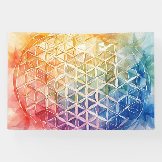 Flower of Life - Waterverf schilderij Spandoek (Horizontaal)