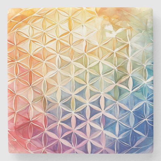 Flower of Life - Waterverf schilderij Stenen Onderzetter (Voorkant)