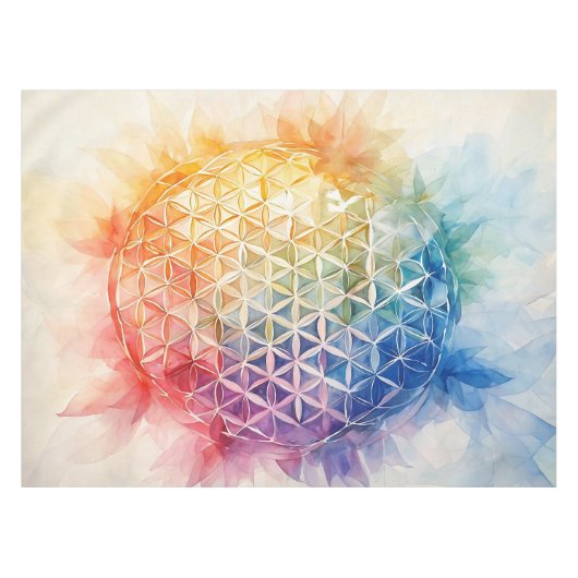 Flower of Life - Waterverf schilderij Tafelkleed (Voorkant (Horizontaal))