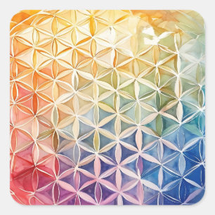 Flower of Life - Waterverf schilderij Vierkante Sticker