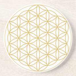 Flower of Life Zandsteen Onderzetters Goud Wit