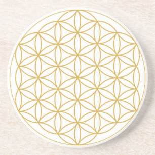 Flower of Life Zandsteen Onderzetters Goud Wit