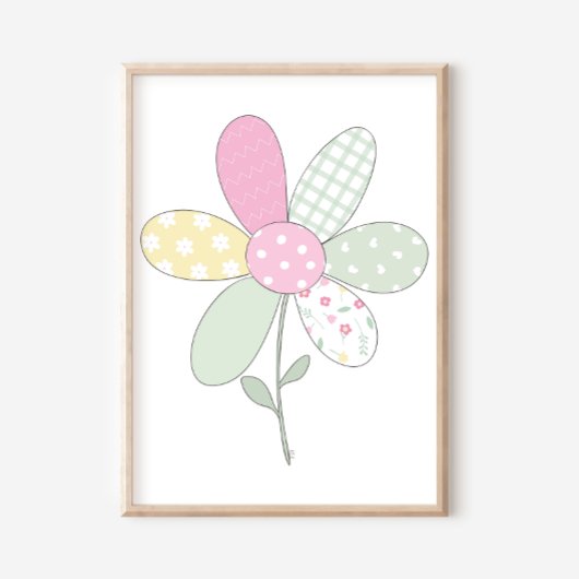  Flower on White Background Quilt Art Print Set