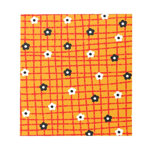 Flower Oranje Red Check Pattern Vibrant Notitieblok (Voorkant)