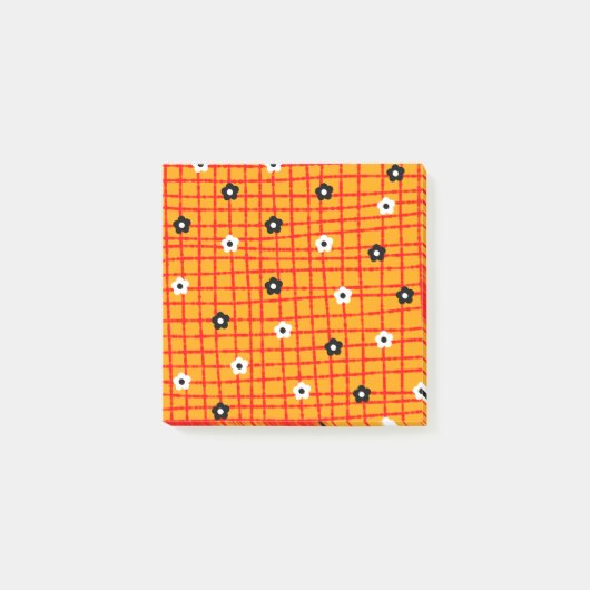 Flower Oranje Red Check Pattern Vibrant Post-it® Notes (Voorkant)