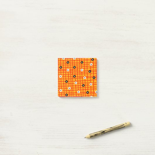 Flower Oranje Red Check Pattern Vibrant Post-it® Notes (Op bureau)