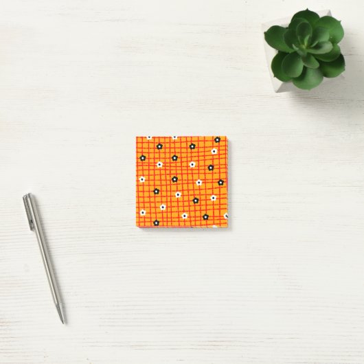 Flower Oranje Red Check Pattern Vibrant Post-it® Notes (Kantoor)