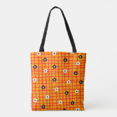 Flower Oranje Red Check Pattern Vibrant Tote Bag (Achterkant)