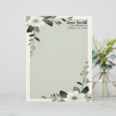 Flower Overlay Sage Green Personalized Stationery Briefhoofd (Staand voorkant)
