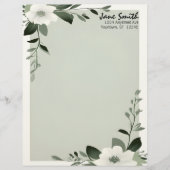 Flower Overlay Sage Green Personalized Stationery Briefhoofd (Voorkant)