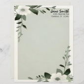 Flower Overlay Sage Green Personalized Stationery Briefhoofd (Voorkant / Achterkant)