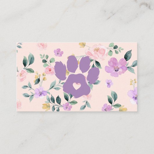 Flower Paarse Pet Sitter Grooming Paw Visitekaartje (Achterkant)