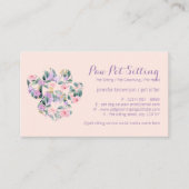 Flower Paarse Pet Sitter Grooming Paw Visitekaartje (Voorkant)
