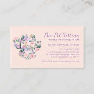 Flower Paarse Pet Sitter Grooming Paw Visitekaartje