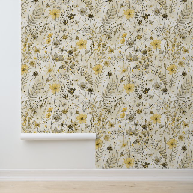 FLOWER PARADISE / yellow khaki mood  Behang (Applicatie)