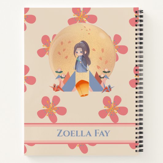 Flower Pattern Chibi Girl Notitieboek (Achterkant)